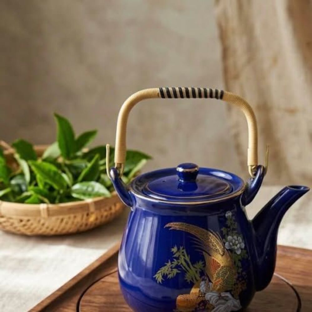 Vintage Cobalt Blue Japanese Pheasant Ceramic Teapot